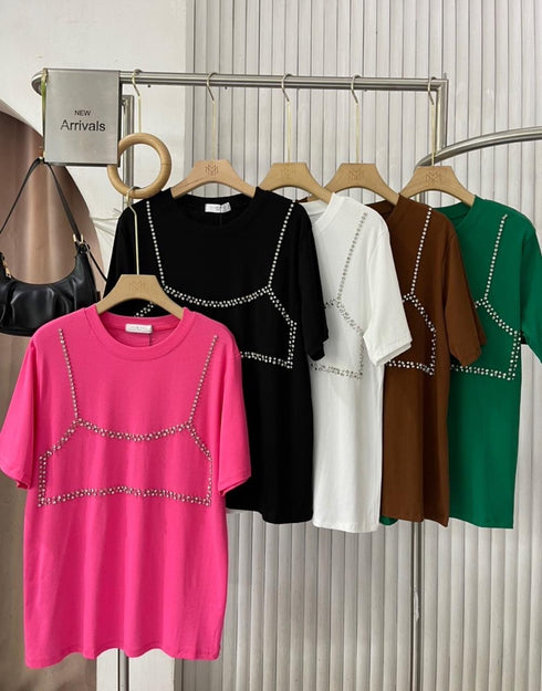 Crystal Embellish Cotton Oversized T-Shirts